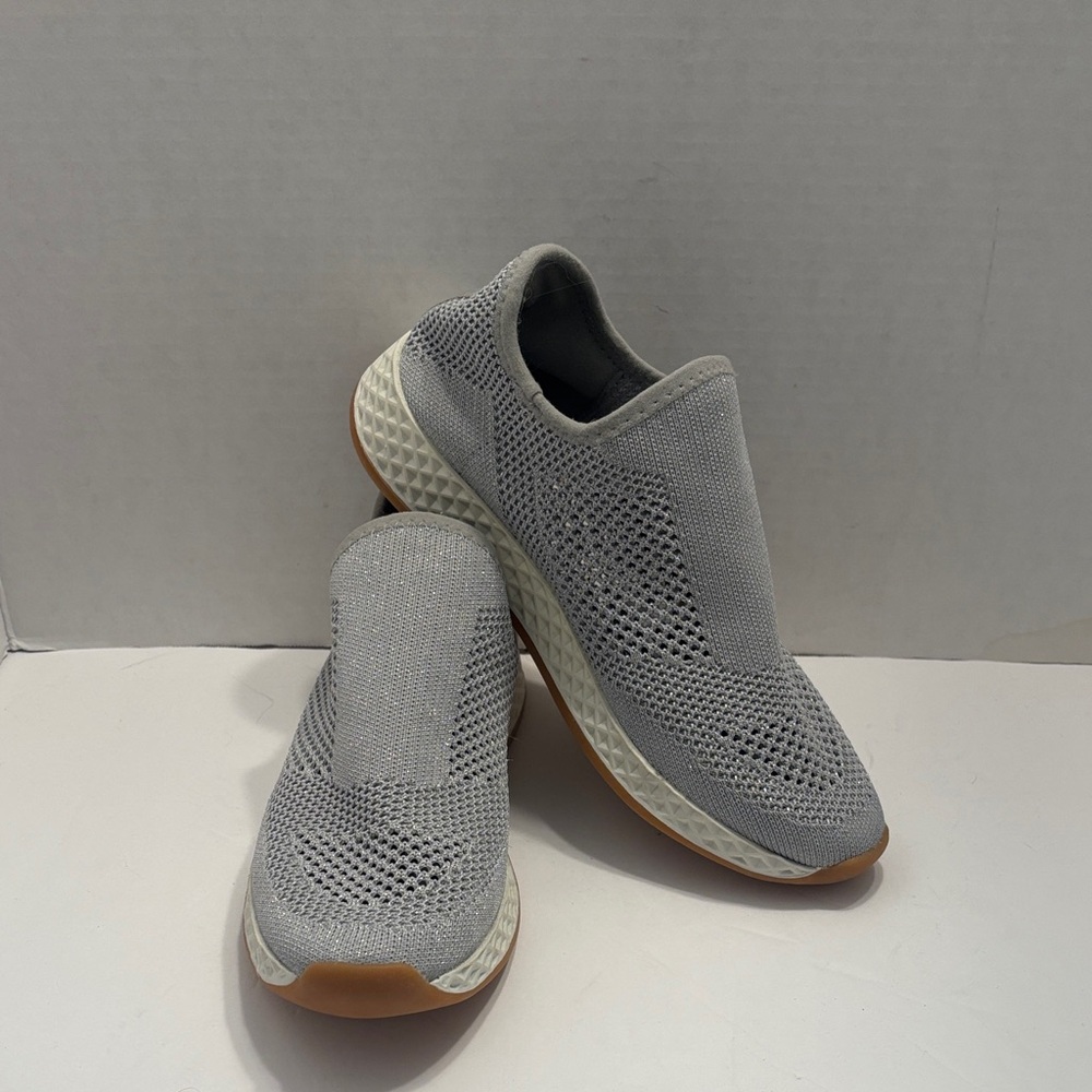 Women's metallic Silver and Gray Athletic Slip-On Shoes